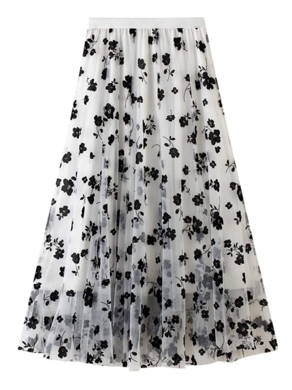 Unbranded Black Floral Appliqué Tulle Lined Skirt Boho Whimsical Balletcore Chic - Picture 3 of 13
